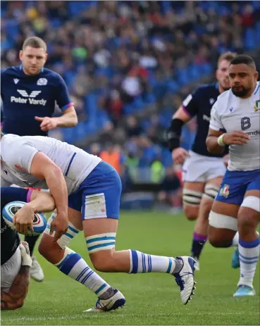  ?? ?? Chris Harris touches down for Scotland’s third try at the Stadio Olimpico