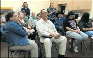  ?? Iain Woessner/Times-Record ?? Concerned citizens, and local leaders, showed up at last Thursday’s library board meeting, expressing concern for a young adult nonfiction book which contains graphic images of sex, masturbati­on and sex toys (see inside).