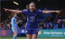  ?? February. Photograph: Kirsty O’Connor/PA ?? Guro Reiten celebrates scoring the only goal of the game against Manchester City in