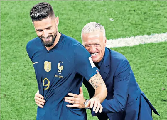  ?? ?? Vast experience: France head coach Didier Deschamps (right) won the World Cup as a player and a manager and striker Olivier Giroud is now his country’s greatest goalscorer with 52