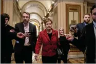  ?? AP PHOTO BY ANDREW HARNIK ?? Rep. Kay Granger, R-texas, ranking member of the House Appropriat­ions Committee, speaks to reporters as she arrives for a closed-door meeting at the Capitol as bipartisan House and Senate bargainers trying to negotiate a border security compromise in hope of avoiding another government shutdown on Capitol Hill, Monday, Feb. 11, in Washington.