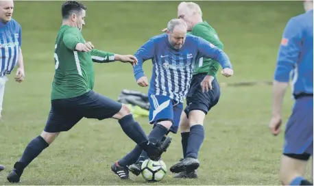  ?? (Photos by Kevin Brady) ?? Rolls-Royce over-40s taking on the Doxy Lad at Silksworth Sports Complex in Sunderland on Saturday