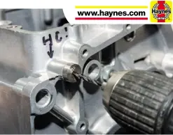  ??  ?? The toolmaker’s button is inserted in the hole and centres the drill in the bolt remains.