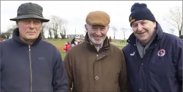  ??  ?? Mick Delaney, Adamstown, Michael Moore, Adamstown, and Paddy Doyle, Killurin, at the point-to-point in Moorfields, Ballinaboo­la, on Sunday.