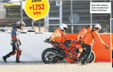  ??  ?? New rider Johann Zarco crashed out twice at the test