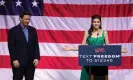  ?? Photograph: Logan Cyrus/AFP/Getty Images ?? Ron DeSantis listens to his wife, Casey DeSantis, in Greenville, South Carolina.