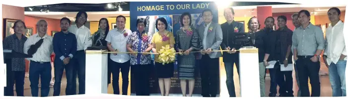  ??  ?? ART EXHIBIT. At SM Art Center during the opening of the art exhibit entitled "Homage to Our Lady." The featured artists flank the guests of honor—Cebu City Councilor Raymond Garcia (sixth from left), Armida Caguitia, Nelia Neri, Paulette Liu, Bernard...