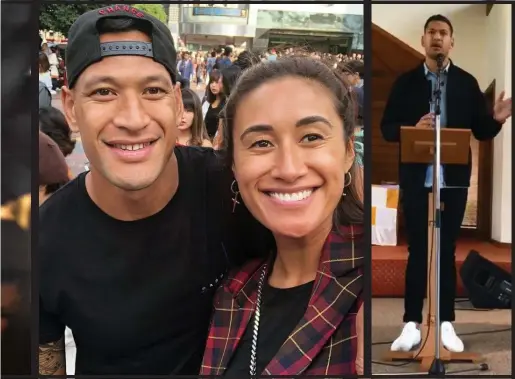  ??  ?? Sydney; Folau and his wife Maria; and preaching at his church, The Truth of Jesus Christ Church, Sydney.