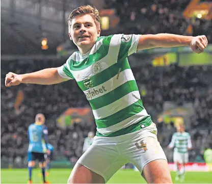  ?? SNS. ?? James Forrest celebrates scoring the second as The Hoops cruised to a 3-0 win in Armenia.