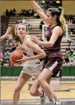  ?? ?? Averill Park's Taylor Holohan drives against Burnt Hills' Callie Chevalier. Holohan was named tourney MVP.