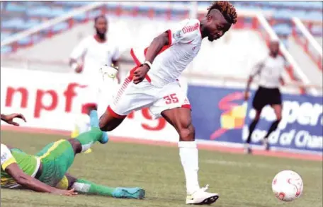  ??  ?? Ifeanyi George goes for goal for Rangers