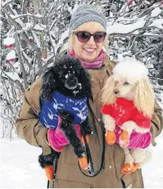  ?? ROSIE MULLALEY/THE TELEGRAM ?? Gail Courtney always keeps booties on her two 12-year-old poodles, Noah and Gracie, when they walk, to protect their paws from road salt.