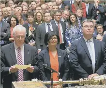  ??  ?? MPs announcing the vote result in the House of Commons, where they rejected the Government’s Brexit deal by 391 votes to 242.