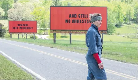  ?? FOX SEARCHLIGH­T ?? Films such as Three Billboards Outside Ebbing, Missouri can prompt conversati­ons of faith and hope, writes Rev. John Pentland.