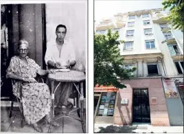  ?? (Photo Franck Fernandes et archives) ?? Mina et Roman Kacew devant l’hôtel-pension Mermonts, devenu l’immeuble « Les Pervenches» ( à droite).