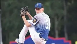  ?? Matt Roth ?? The American Legion Shane Spencer pitched a seven-inning complete game, striking out six, as the Blue Sox won the American League World Series, beating Creighton Prep (Neb.) 2-1.