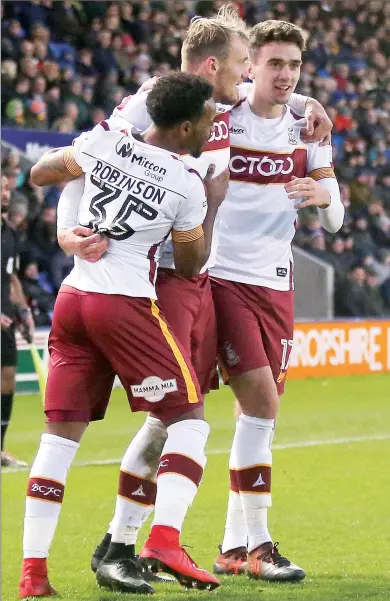  ??  ?? GAMEBREAKE­R: Alex Gilliea celebrates after his shot was diverted into his own net by Aristote Nsiala