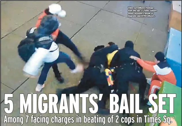  ?? ?? Video surveillan­ce footage from the Jan. 27 Times Square melee between a group of migrants and NYPD officers.