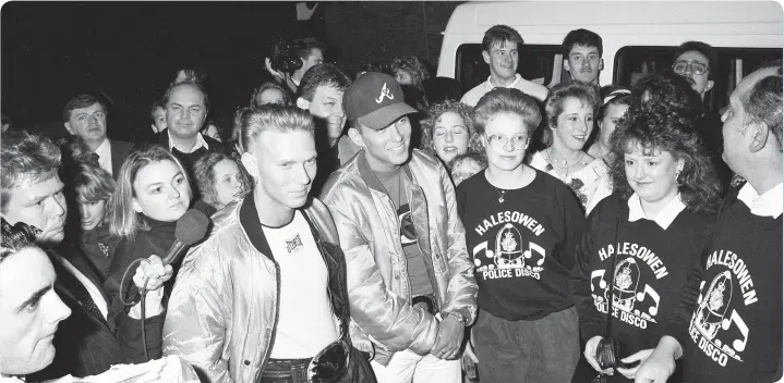  ??  ?? Luke and Matt Goss of Bros visit Hayley Green Hospital, Halesowen, February 1990