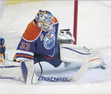  ?? GREG SOUTHAM ?? Tired but elated, Oilers goalie Cam Talbot was back in action against the St. Louis Blues on Thursday night at Rogers Place, a day after witnessing his wife give birth to twins.