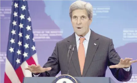 ?? — AFP ?? US Secretary of State John Kerry addressing the press at the State Department in Washington, DC, last Thursday.