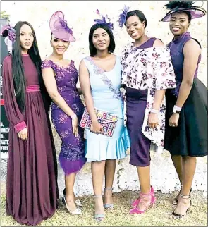  ?? (Courtesy pic) ?? From left: Welile, Shucile, EHTC founder Zamokuhle, Ngazile and Cebsile at the 2019 high tea event looking beautiful in their outfits while rocking fascinator­s.