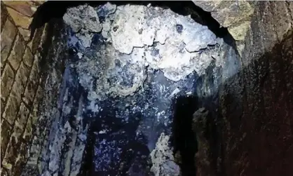  ??  ?? Part of a 130-tonne fatberg discovered beneath Whitechape­l Road in east London. Photograph: Thames Water/PA