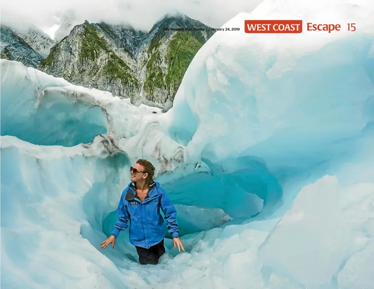  ?? PHOTOS: BROOK SABIN ?? February 24, 2019 Heli-hiking includes exploring ice caves.