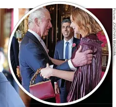  ?? ?? Taking a backseat…the King chats with Rishi Sunak and Stella McCartney having given a warm welcome to the fashion designer, above, and PM, below