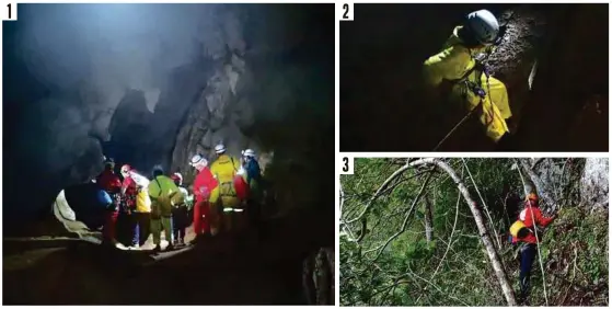  ??  ?? 1. KUMPULAN pendaki melihat sesuatu yang menarik perhatian mereka ketika meneroka Gua Tagang.
2. PENEROKAAN ke Gua Tagang menguji ketahanan mental dan fizikal peserta kerana perlu melakukan abseiling pada jarak 70 meter sebelum sampai ke perut...