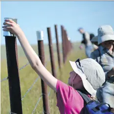  ?? NATURE CONSERVANC­Y OF CANADA ?? Volunteers for the Nature Conservanc­y of Canada recently placed cans on hollow fence posts at the Old Man on His Back Prairie and Heritage Conservati­on Area.