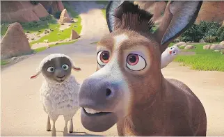  ?? COLUMBIA PICTURES ?? Steven Yeun voices the donkey Bo in The Star, while Aidy Bryant voices Ruth the sheep. The film is an animated animal-filled, resounding­ly Christian take on the Nativity tale.