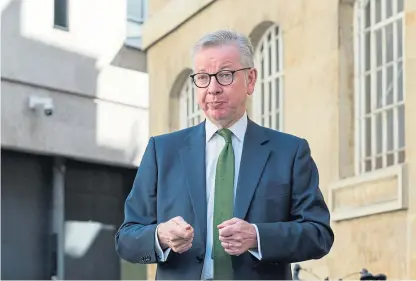  ??  ?? Michael Gove talks to reporters after announcing more than £700 million for border systems.