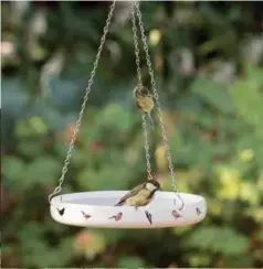  ??  ?? Donnez à vos oiseaux de l’eau avec style
Cet abreuvoir de Vivara en porcelaine est idéal pour donner de l’eau, essentiell­e aux oiseaux. De plus, il ajoutera du style à n’importe quel jardin. Livré avec une chaine qui vous permet de le suspendre facilement à un arbre ou à un crochet, ce magnifique abreuvoir est décoré avec de belles illustrati­ons aussi vraies que nature d’elwin van de Kolk. Vous allez apporter du bien-être aux oiseaux, et un bien-être pour vous. Vivara