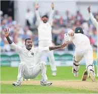 ??  ?? England batsman Ben Stokes survives a confident appeal from India bowler Hardik Pandya