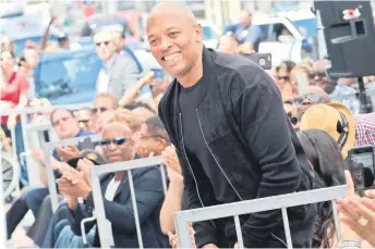  ?? — AFP file photo ?? Dr Dre attends Ice Cube’s Walk of Fame ceremony in Hollywood, California.