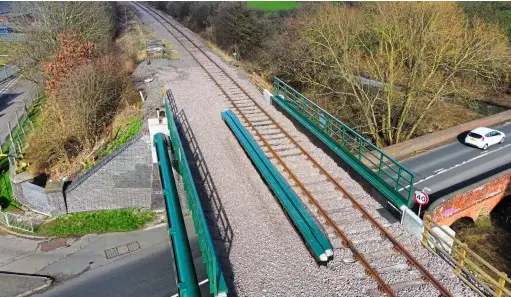  ?? GCR ?? ABOVE Track has been re-laid over the new A60 bridge, meaning that commercial gypsum trains over the Great Central Railway (Nottingham) can resume. Heritage services will run over the left-hand bridge deck.