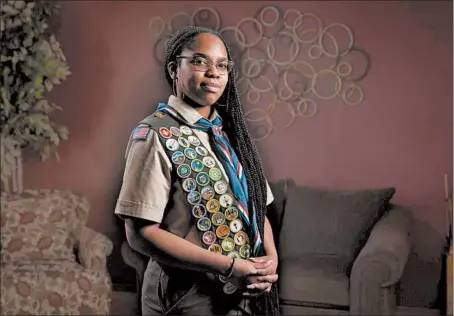  ?? E. JASON WAMBSGANS/CHICAGO TRIBUNE ?? Lake Central High School senior Kendall Jackson, shown Thursday, is one of only 21 Black females in the nation to become an Eagle Scout.