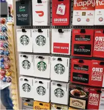  ?? LM Otero / Associated Press ?? Experts say holiday shoppers will turn more to gift cards if they can’t get what they want or don’t like what they see as supply chain issues lead to shortages.