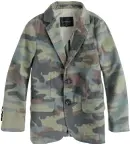  ??  ?? Boys’ unconstruc­ted Ludlow cotton jacket in camo print, $148, by Crewcuts, available online only through jcrew.com