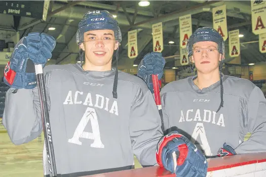  ?? JASON MALLOY ?? Colin Marshall, left, and Andrew Burden are back playing high-level hockey after the Acadia Axemen ran short on players.