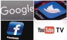  ?? ASSOCIATED PRESS ?? Logos of Google, Twitter, YouTube TV and Facebook.