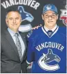  ?? BRUCE BENNETT GETTY IMAGES ?? Marlies GM Laurence Gilman, then the Vancouver Canucks’ assistant GM, with Bo Horvat at the 2013 draft.