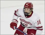  ?? GREG COOPER — THE ASSOCIATED PRESS ?? Massachuse­tts forward Taylor Makar (18) skates during the first period an NCAA game against Brown University on Jan. 3, 2023, in Amherst, Mass.