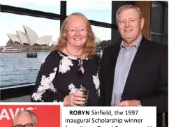  ??  ?? ROBYN Sinfield, the 1997 inaugural Scholarshi­p winner from Home Travel Company, with Barry Mayo, House of Travel.