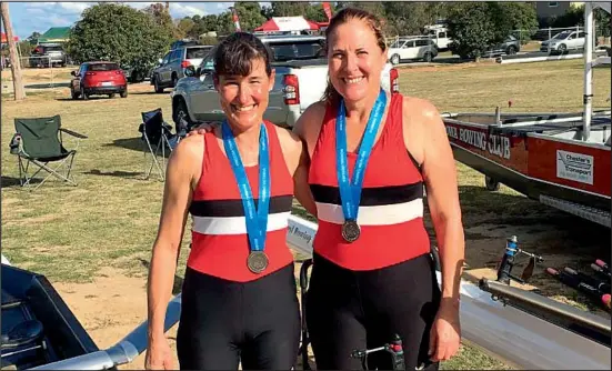  ??  ?? Corowa Rowers Julie Underwood and Susie Scott competed in the Victorian Masters State Championsh­ips held at Nagambie last week.