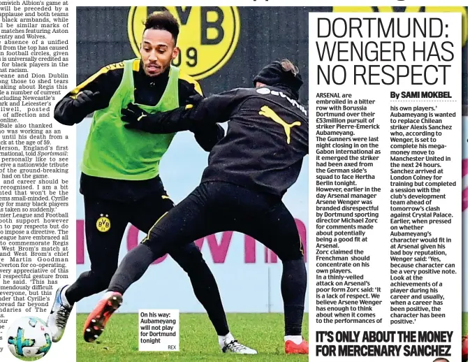  ?? REX ?? On his way: Aubameyang will not play for Dortmund tonight