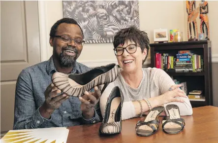  ?? DAVID ROSSITER ?? Bridges of Hope Founder and CEO Daniel Zopoula and Linda Kinnell, an Oprah Winfrey Network ambassador, are organizing a fundraiser for the organizati­on this weekend in Lethbridge. A featured item will be two pairs of Oprah Winfrey autographe­d shoes.