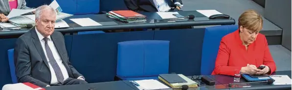  ?? Foto: Bernd von Jutrczenka, dpa ?? CSU Innenminis­ter Horst Seehofer, CDU Kanzlerin Angela Merkel: „Die Bundesregi­erung arbeitet.“