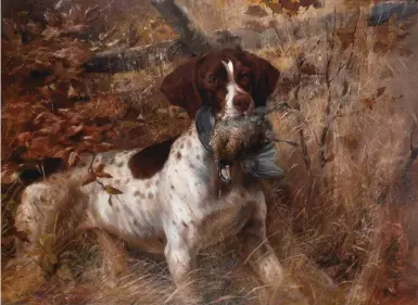  ??  ?? Edmund H. Osthaus (1858-1928), Pointer with Quail. Oil on canvas, 27 x 36 in. Estimate: $150/250,000